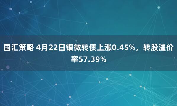 国汇策略 4月22日银微转债上涨0.45%，转股溢价率57.39%