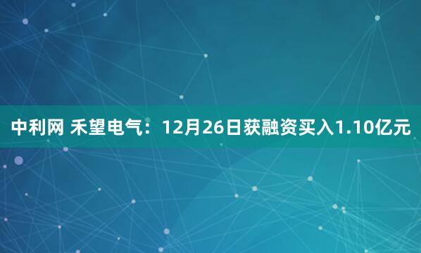 中利网 禾望电气：12月26日获融资买入1.10亿元